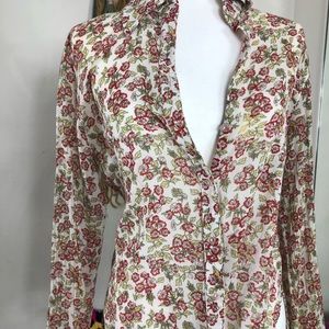 Linen sheer floral button up-Valarie Stevens